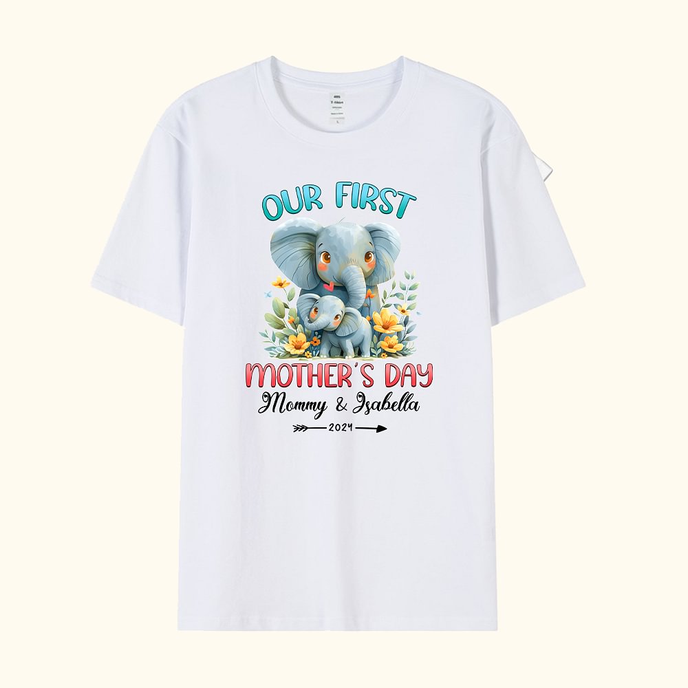 T-shirt Coton Personnalisé avec Texte Notre Première Fête des Mères Cadeau Anniversaire Première Fête des Mères pour la Nouvelle Maman