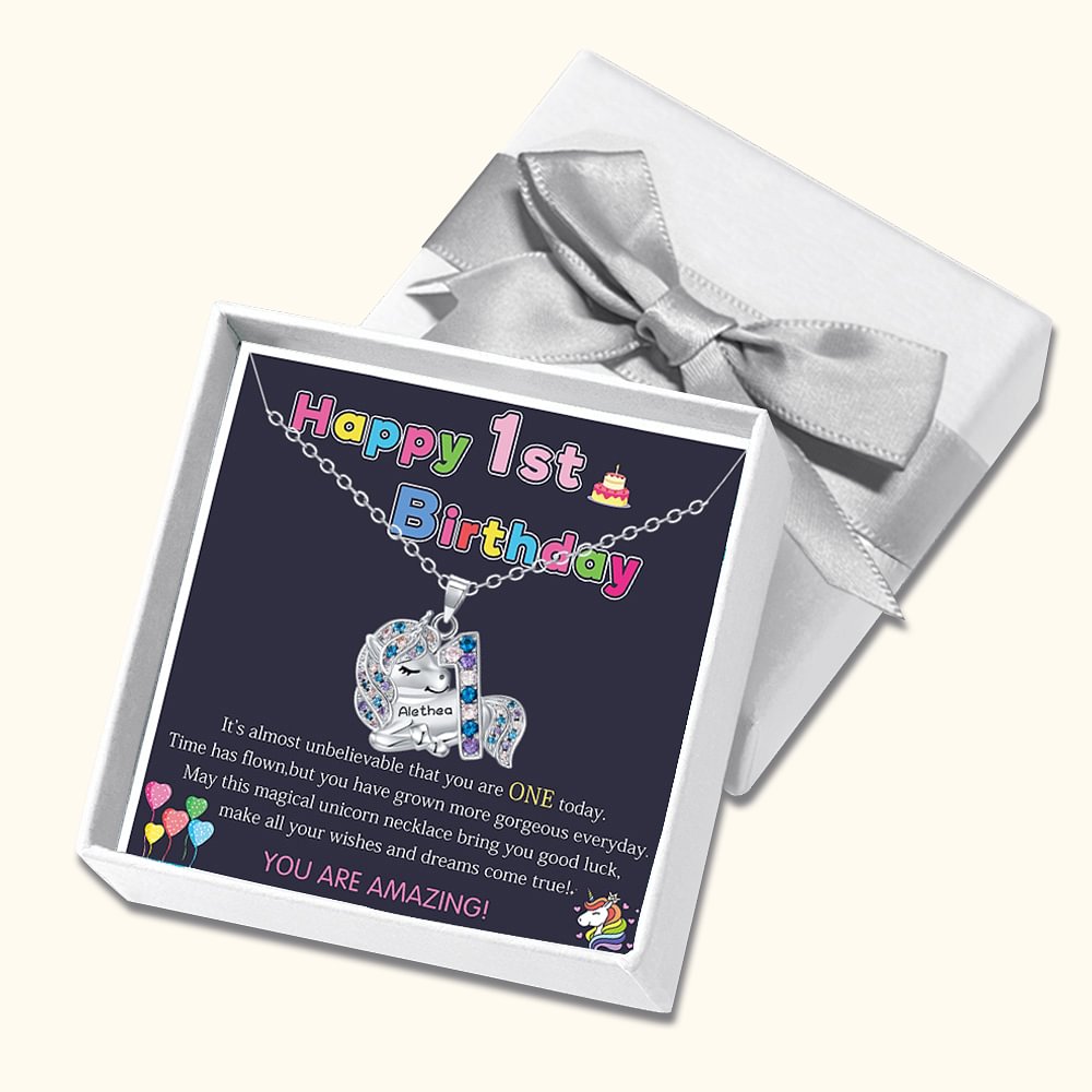 Pendentif avec Prénom Gravé et Âge Personnalisés Collier de Licorne Cadeau Anniversaire pour Petite Fille 1-9 Ans