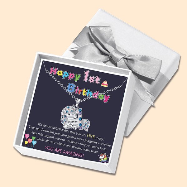 Personalized Lucky Fantasy Unicorn Necklace with Kid Name for 1-9 Year-Old Girls Birthday Christmas Back to School Gift