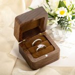 Personalized Wooden Engraved Birth Flower Ring Box with Double Slot and Name Wedding Engagement Proposal Gift for Couple