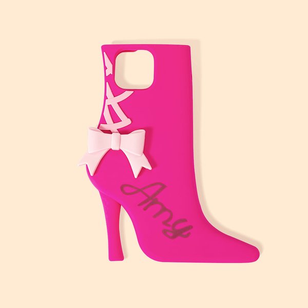 Funda personalizada para iPhone con nombre de zapatos de tacón alto en 3D con estilo de letra curvada Regalo de cumpleaños divertido para amigos