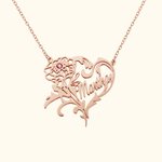 Personalized Birth Flower Birthstone Heart Necklace with Name Mother's Day Valentine Anniversary Gift for Her