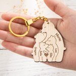 Personalized Wooden Bear Keychain with Engraved 2-6 Names Birthday Mother's Day Gift for Mother Grandmother