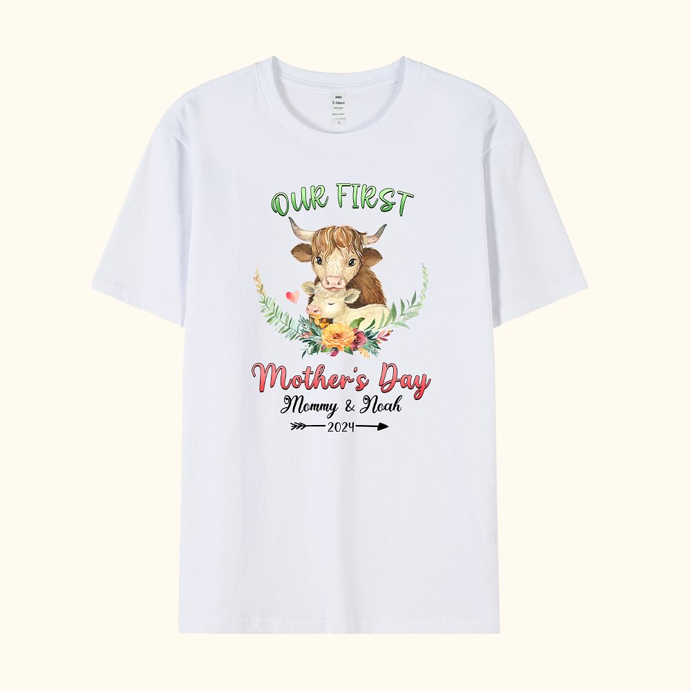 T-shirt Personnalisé avec Texte et Motif Animal Thème Our First Mother's Day Cadeau Fête des Mères Anniversaire pour Nouvelle Maman