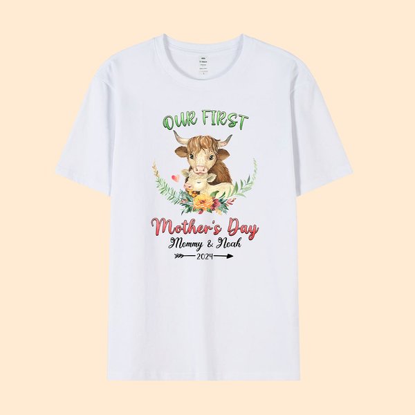 T-shirt Personnalisé avec Texte et Motif Animal Thème Our First Mother's Day Cadeau Fête des Mères Anniversaire pour Nouvelle Maman