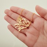 Personalized Birth Flower Birthstone Heart Necklace with Name Mother's Day Valentine Anniversary Gift for Her