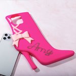 Moda personalizzata stile font curvo 3D scarpa con tacco alto Custodia per iPhone con nome Regalo di compleanno divertente per gli amici