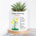 Personalised Watercolor Birth Flower Blessing Names Ceramic Plant Pot with Bamboo Base Mother's Day Birthday Gift for Woman