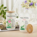 Personalisierte Aquarell Geburt Blume alles Gute zum Geburtstag 20oz mattiertes Glas Becher mit Deckel und Stroh Geburtstag Geschenk für Frauen