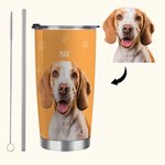 Personalized Paw Bone Heart Pet Portrait Stainless Steel 20oz Tumbler with Name Birthday Anniversary Gift for Pet Lover