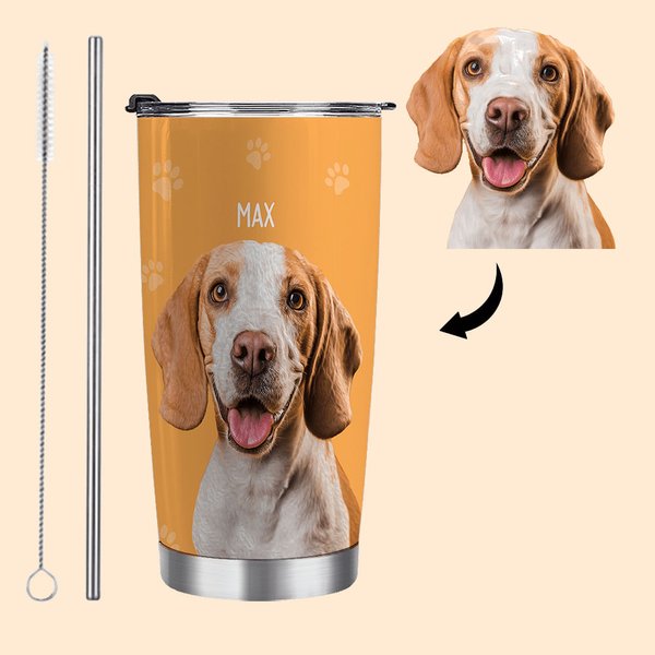 Personalisierte Pfote Knochen Herz Haustier Porträt Edelstahl 20oz Becher mit Namen Geburtstag Jahrestag Geschenk für Tierliebhaber