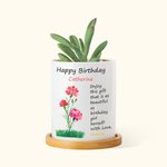 Personalised Watercolor Birth Flower Blessing Names Ceramic Plant Pot with Bamboo Base Mother's Day Birthday Gift for Woman