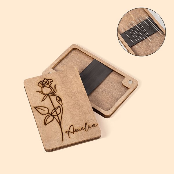 Personalizado Nacimiento Flor de madera magnética caja de agujas con nombre Cumpleaños Día de la Madre de regalo para los amantes de la costura
