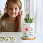 Personalised Watercolor Birth Flower Blessing Names Ceramic Plant Pot with Bamboo Base Mother's Day Birthday Gift for Woman