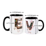 Tazza da caffè in ceramica personalizzata con nome e cognome per l'insegnante, l'amante dei libri, il bibliotecario e la festa della mamma.