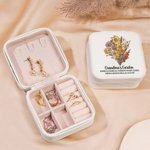 Estuche de joyería de piel con nombre Personalizado Acuarela Ramo de flores de nacimiento Día de la Madre Regalo de cumpleaños para mujer