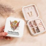 Estuche de joyería de piel con nombre Personalizado Acuarela Ramo de flores de nacimiento Día de la Madre Regalo de cumpleaños para mujer