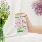 Personalisierte Aquarell Geburt Blume alles Gute zum Geburtstag 20oz mattiertes Glas Becher mit Deckel und Stroh Geburtstag Geschenk für Frauen