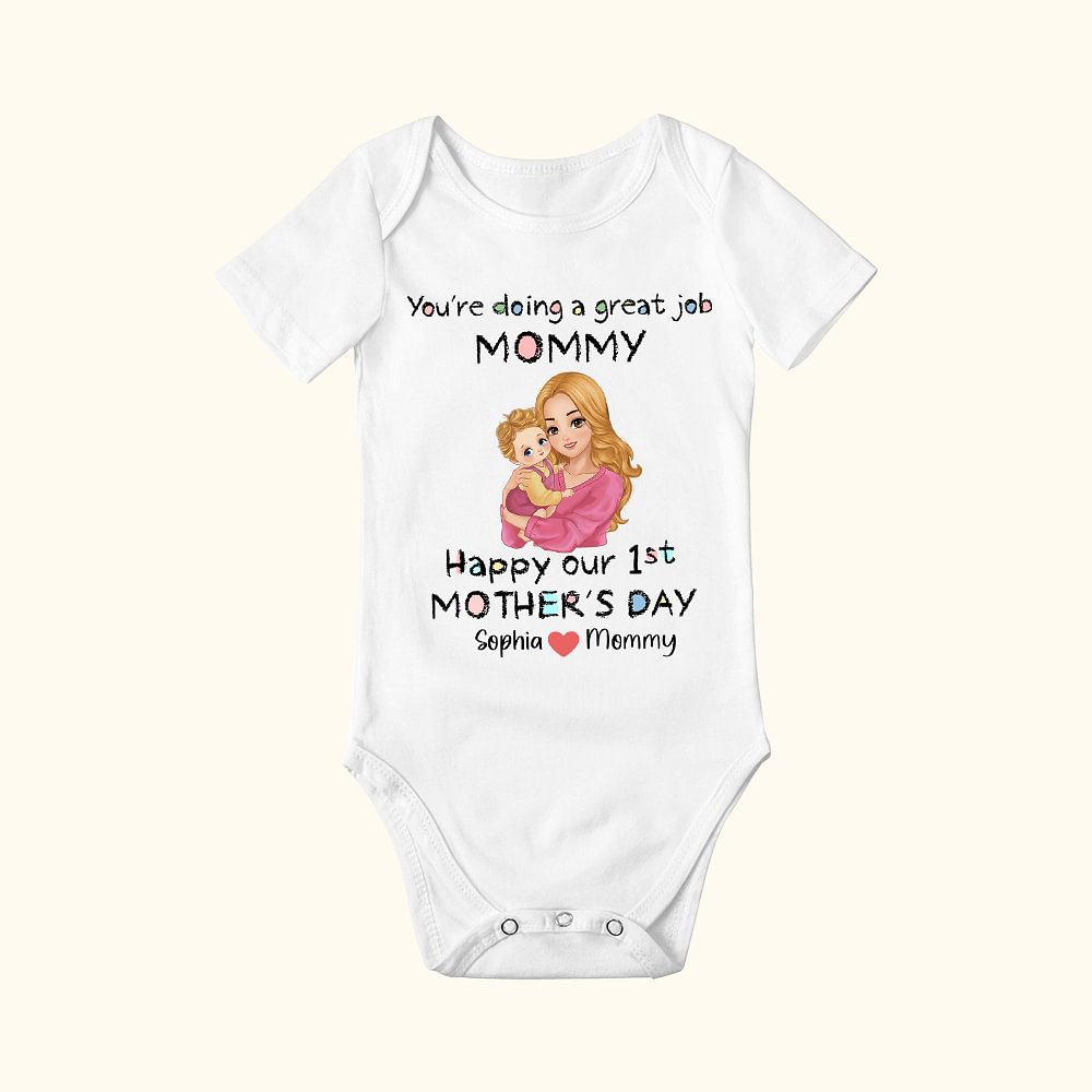 Onesie de Bébé en 100% Coton Personnalisé avec Nom et Personnage Style de Crayon Cadeau de Fête des Mères pour Nouveau-né