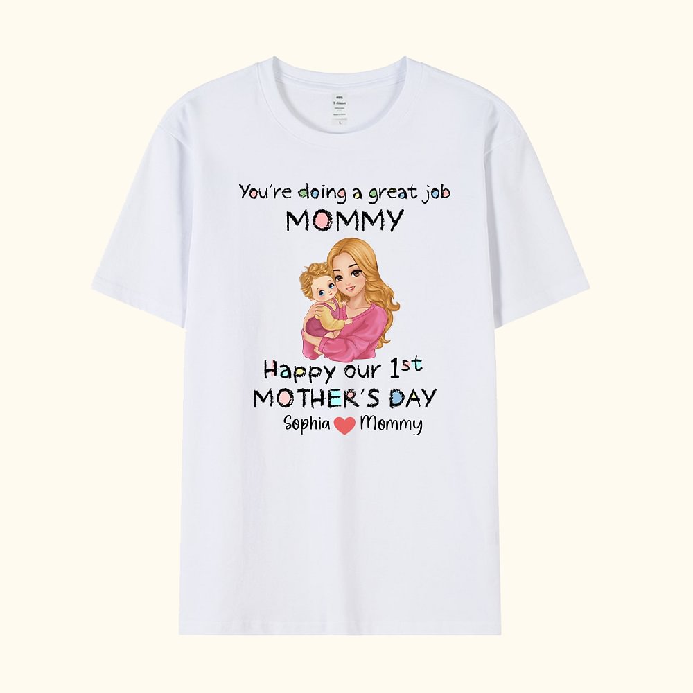 T-Shirt 100% Coton Peronnalisé avec Dessin Nom Date Bébé et Maman Cadeau pour Nouvelle Maman Nouveau-né