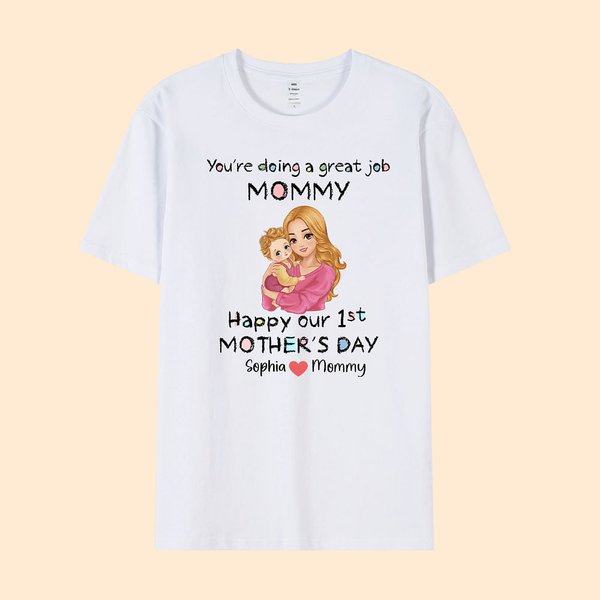 T-Shirt 100% Coton Peronnalisé avec Dessin Nom Date Bébé et Maman Cadeau pour Nouvelle Maman Nouveau-né