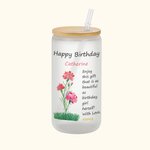 Personalisierte Aquarell Geburt Blume alles Gute zum Geburtstag 20oz mattiertes Glas Becher mit Deckel und Stroh Geburtstag Geschenk für Frauen
