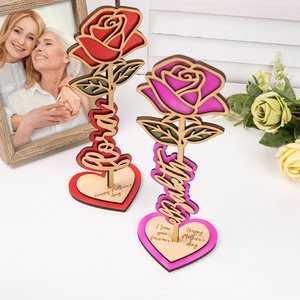 Personalisierte 3D Standable hölzerne Rose Herz Basis mit eingraviertem Text Schreibtisch Dekoration Muttertag Geschenk für Mama