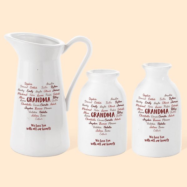 Gepersonaliseerde We Love You With All Our Hearts Wit Keramische Vaas met Namen Home Decor Moederdag Verjaardagscadeau voor Mama Oma