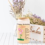 Personalisierte Aquarell Geburt Blume alles Gute zum Geburtstag 20oz mattiertes Glas Becher mit Deckel und Stroh Geburtstag Geschenk für Frauen