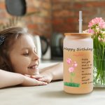 Personalisierte Aquarell Geburt Blume alles Gute zum Geburtstag 20oz mattiertes Glas Becher mit Deckel und Stroh Geburtstag Geschenk für Frauen