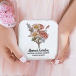 Estuche de joyería de piel con nombre Personalizado Acuarela Ramo de flores de nacimiento Día de la Madre Regalo de cumpleaños para mujer