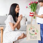 Personalized Best Mom Ever Floral Canvas Tote Bag with Name and Text Birthday Mother's Day Gift for Woman