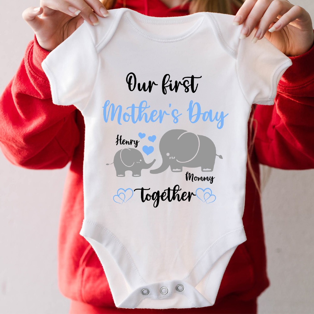 Our First Mother's Day Together - Personalised 100% Cotton T-shirt Baby Bodysuit with Names Mother's Day Gift for Newborn