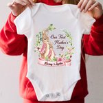 Personalized Our First Mother’s Day Peter Rabbit Bunny Floral Adult T-Shirt and Baby Onesie with Names Mother’s Day Gift for Baby New Mom