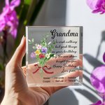 Gepersonaliseerd Geboortebloem Boeket Vierkant Acryl Blok met Naam en Wensbericht Verjaardagscadeau voor Beste Vriendin Mam Oma