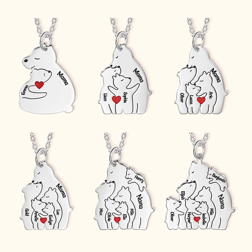 Collier personnalisé avec 1-6 petits ours et nom gravé Cadeau d'anniversaire et de fête des mères pour femmes