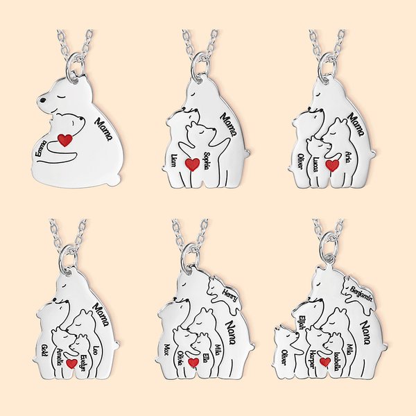 Personalisierte Umarmung Bär Halskette mit 1-6 kleine Bären & eingravierten Namen Geburtstag Muttertag Geschenk für Frauen
