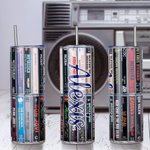 Personalised Retro 80s and 90s Cassette Music Tape 20oz Skinny Tumbler with Lid and Straw Birthday Gift for Rock Music Lover
