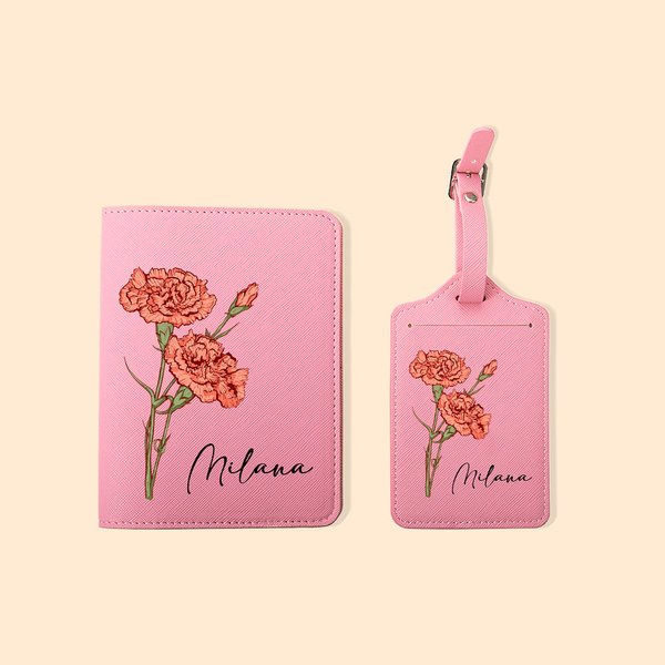 Multicolor PU Leather Birth Flower Passport Cover Set
