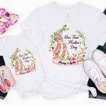 Personalized Our First Mother’s Day Peter Rabbit Bunny Floral Adult T-Shirt and Baby Onesie with Names Mother’s Day Gift for Baby New Mom
