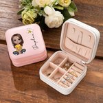 Personalized Cute Cartoon Women Girl Birth Flower Leather Jewelry Box with Name Portable Travel Accessory Birthday Mother's Day Gift for Her