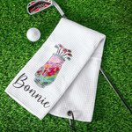 Personalized Colourful Golfing Clubs Golf Waffle Towel Absorb Sweat with Hanging Clip Name Birthday Gift for Golf Lovers