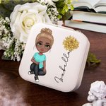 Personalized Cute Cartoon Women Girl Birth Flower Leather Jewelry Box with Name Portable Travel Accessory Birthday Mother's Day Gift for Her