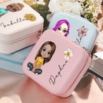 Personalized Cute Cartoon Women Girl Birth Flower Leather Jewelry Box with Name Portable Travel Accessory Birthday Mother's Day Gift for Her