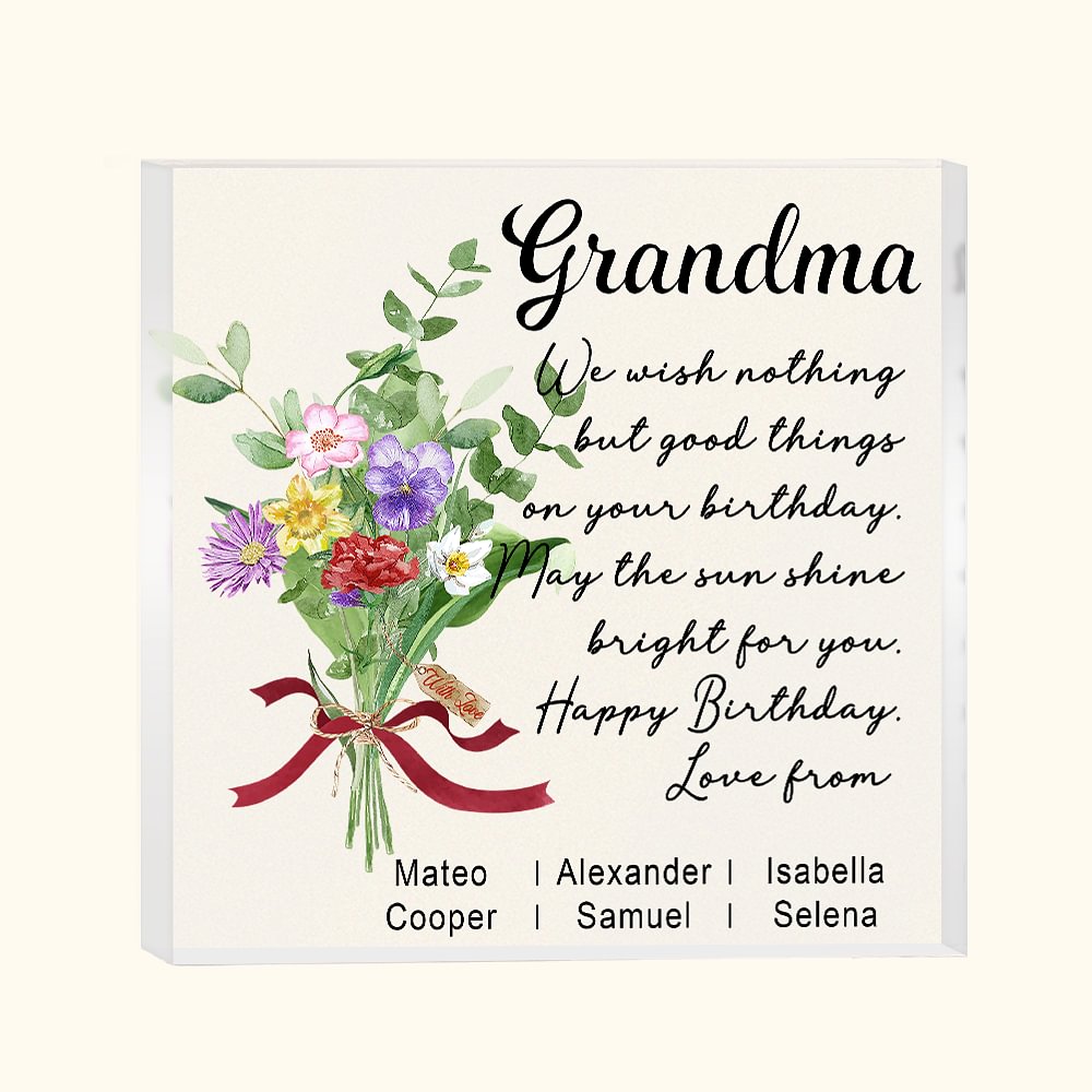 Bloc acrylique carré avec nom et message d'accueil Cadeau d'anniversaire pour Meilleure amie Maman Grand-mère