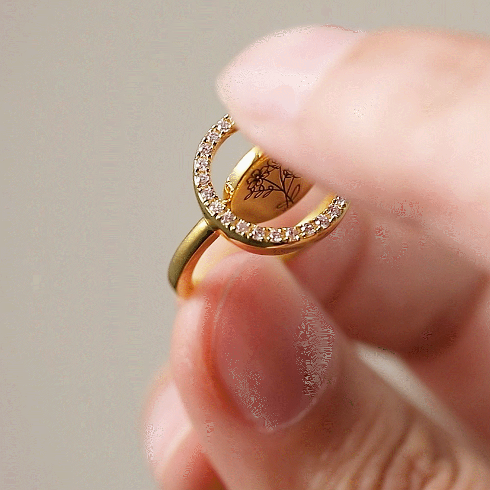 Bague Rotative Gravée Personnalisée avec 2-5 Fleurs de Naissance Anneau Anti-Stress avec Zircon Cadeau Anniversaire Fête des Mères pour Elle