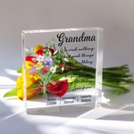 Gepersonaliseerd Geboortebloem Boeket Vierkant Acryl Blok met Naam en Wensbericht Verjaardagscadeau voor Beste Vriendin Mam Oma