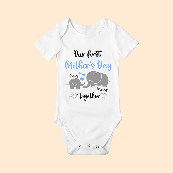 Personalised First Mother's Day Together Elephant 100% Cotton Baby Onesie with Names Mother's Day Gift for Newborn