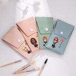 Personalised Cute Cartoon Women Girl Birth Flower Makeup Brush Bag Set with Name and 8 Pcs Makeup Brushes Birthday Mother's Day Gift for Her