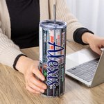 Personalised Retro 80s and 90s Cassette Music Tape 20oz Skinny Tumbler with Lid and Straw Birthday Gift for Rock Music Lover